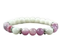 LKBEADS Pietra preziosa naturale di giada bianca e kunzite da 8 mm | forma rotonda, pietra a taglio liscio | 7 pollici | gemma multicolore | braccialetto elastico energetico | LSB_01162
