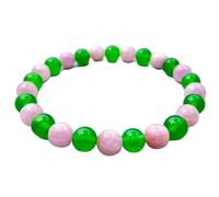 LKBEADS pietra preziosa naturale di kunzite e giada verde da 8 mm | forma rotonda, pietra a taglio liscio | 7 pollici | gemma di colore verde e rosa | braccialetto elastico energetico | LSB_01925