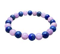 LKBEADS pietra preziosa naturale di kunzite e lapislazzuli da 8 mm | forma rotonda, pietra a taglio liscio | 7 pollici | gemma di colore rosa e blu | braccialetto elastico energetico | LSB_02148