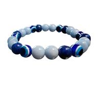LKBEADS pietra preziosa naturale di lapislazzuli e angelite da 8 mm | forma rotonda, pietra a taglio liscio | 7 pollici | gemma di colore blu e bianco | braccialetto elastico energetico | LSB_00202