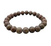 LKBEADS Pietra preziosa naturale di ossidiana fiocco di neve da 8 mm | forma rotonda, pietra dal taglio liscio | 7 pollici | gemma di colore marrone | braccialetto elastico energetico | LSB_01898