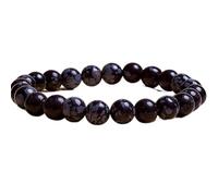 LKBEADS Pietra preziosa naturale di ossidiana fiocco di neve da 8 mm | forma rotonda, pietra dal taglio liscio | 7 pollici | gemma di colore nero | braccialetto elastico energetico | LSB_00034