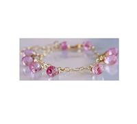 LKBEADS pink topaz pear 4-6mm smooth 7inch Sterling Silver Stacking Beaded Bracelet, Simple Layering, Dainty Gemstone Bracelet, Fine Jewelry, Minimalist,