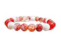 LKBEADS Quarzo naturale di fuoco, corniola e pietra di luna, 8 mm | forma rotonda, pietra dal taglio liscio | 7 pollici | gemma multicolore | braccialetto elastico energetico | LSB_00251