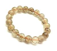 LKBEADS Unisex gem copper rutile 10mm round smooth beads stretchable 7 inch bracelet for men,women-Healing, Meditation,Prosperity,Good Luck Bracelet