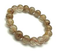 LKBEADS Unisex gem copper rutile 12mm round smooth beads stretchable 7 inch bracelet for men,women-Healing, Meditation,Prosperity,Good Luck Bracelet