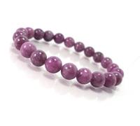 LKBEADS Unisex gem lepidolite 8mm round smooth beads stretchable 7 inch bracelet for men,women-Healing, Meditation,Prosperity,Good Luck Bracelet