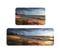 LKBNMCVRE Calm Coastal Scene 2 set di tappeti da cucina impermeabili resistenti con cuscinetti antiscivolo sono adatti per una facile pulizia in lavanderia familiare e uffici