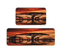 LKBNMCVRE Giraffe sotto l'albero in Africa (1) 2 set di tappeti da cucina impermeabili resistenti con cuscinetti antiscivolo sono adatti per una facile pulizia in lavanderia familiare e uffici