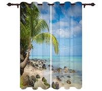 LKCD Tenda Oscuranti Termica Cielo Azzurro Mare Albero Di Cocco Paesaggio 234X230Cm Moderne Casa Interni Camere Da Letto Salotto Bambini Cucina Stampa 3D Tenda Con Anelli - 2 Pannelli