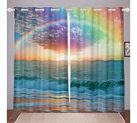 LKCD Tenda Oscuranti Termica Sole Arcobaleno Mare Paesaggio 200X160Cm Moderne Casa Interni Camere da Letto Salotto Bambini Cucina Stampa 3D Tenda con Anelli - 2 Pannelli