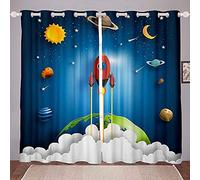LKCD Tende Oscuranti Per Interni 2 Pannelli Rocket Spazio Esterno Stelle Universo Pianeta 200X160Cm Tende Oscuranti Camera Da Letto Termiche Isolante Riduzione Del Rumore Tende Per Cameretta Bambina S