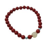 LKDCNUP Bracciale portafortuna, Bracciale Buddha cinabro con perline, bracciale Mala in legno di sandalo rosso da 6/8 mm for uomo donna, fatto a mano