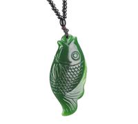 LKDCNUP Collana con talismano, Ciondolo Feng Shui, Ciondolo Feng Shui in giada verde for donna, autentico Yoga Jasper Lian Lian Yu Pesce Moda di buon auspicio