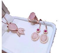LKDCNUP Collana con talismano, Ciondolo Feng Shui, Oro rosa 925 Argento intarsiato Calcedonio rosa Piccolo pesce rosso Ciondolo in giada Anello Gioielli for l'orecchio Set di tre pezzi freschi