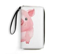 LKDTDCSVB Grazioso portafoglio in pelle di maiale rosa liscio con cerniera intorno alla pochette da polso da viaggio lungo borsa morbida per le donne
