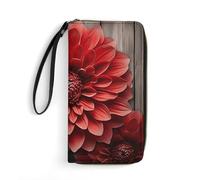 LKDTDCSVB Portafoglio in pelle con dalia rossa con fiore liscio con cerniera intorno alla pochette da polso da viaggio borsa lunga morbida per le donne