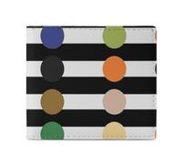 LKHDS Portafoglio bifold a pois arcobaleno a righe bianche e nere con finestra per documento d'identità, portafoglio sottile in pelle di facile accesso borsa compatta per uomo donna