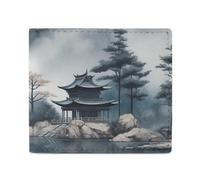 LKHDS Portafoglio bifold con finestra d'identità e paesaggio asiatico, portafoglio sottile in pelle, facile accesso, borsa compatta per uomini e donne