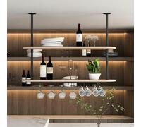 LKHGTR Porta di vetro del soffitto in vetro di vino a sospensione, portametta da cucina montata a parete pianta di ferro vintage pianta in legno in legno appeso a bottiglia bar/cucina/hotel, nero,