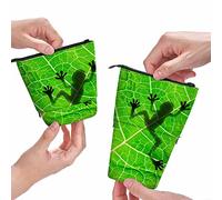 LKHVGY Astuccio portamatite a forma di rana, con foglie e ombre di animali, organizer per matite, cosmetici, per donne e uomini, nero e verde, Come nella foto, Taglia unica, Astuccio telescopico