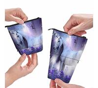 LKHVGY Astuccio portamatite con tre piccole fate che inviano scintille magiche circondate da campi viola e fiori, astuccio per matite e cosmetici, per donne e uomini, Come nella foto, Taglia unica