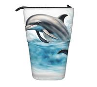 LKHVGY Astuccio portamatite telescopico con stampa delfino oceano che guarda te, astuccio portapenne portatile per studio o ufficio, Come nella foto, Taglia unica, Astuccio telescopico