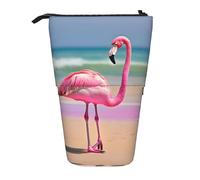 LKHVGY Astuccio telescopico con gufo e rami di albero, portapenne, astuccio per cancelleria, organizer retrattile, Un fenicottero rosa sulla spiaggia, Taglia unica, Astuccio telescopico