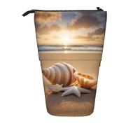 LKHVGY Astuccio telescopico con paesaggio di conchiglie sulla spiaggia, astuccio portapenne con cerniera, Nero , Taglia unica, Astuccio telescopico