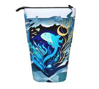 LKHVGY Astuccio telescopico gigante con nave nucleare, portapenne, custodia per cancelleria, organizer retrattile, Balena Animale Blu Profondo, Taglia unica, Astuccio telescopico