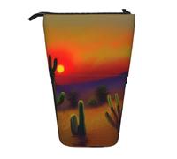 LKHVGY Astuccio telescopico multifunzionale con fiori di rosa, per cancelleria, ufficio, scatola portaoggetti per penne, Cactus al tramonto nel deserto, Taglia unica, Astuccio telescopico