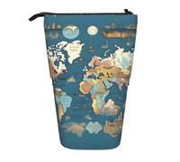 LKHVGY Astuccio telescopico per matite con aeroplano della seconda guerra mondiale, portapenne, custodia per cancelleria, organizer retrattile, Motivo con mappa del mondo, Taglia unica, Astuccio