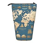 LKHVGY Astuccio telescopico per matite con aeroplano della seconda guerra mondiale, portapenne, custodia per cancelleria, organizer retrattile, Mappa del mondo., Taglia unica, Astuccio telescopico