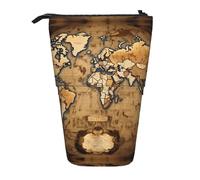 LKHVGY Astuccio telescopico viola con polipo, portapenne e cancelleria, organizer retrattile, Vecchia mappa del mondo macchiata, Taglia unica, Astuccio telescopico