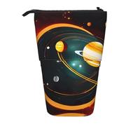 LKHVGY Astuccio verticale retrattile con stampa del sistema solare Jupiter Saturn, borsa portaoggetti per ufficio, viaggi, borsa per il trucco quotidiano, nero, Come nella foto, Taglia unica, Astuccio