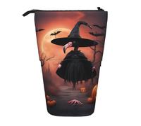 LKHVGY Astuccio verticale retrattile con stampa di cappello da strega con fenicottero di Halloween, borsa portaoggetti per ufficio, viaggi, trucchi quotidiani, Come nella foto, Taglia unica, Astuccio