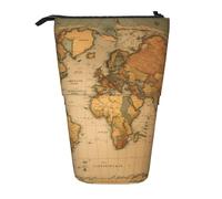 LKHVGY Astuccio verticale retrattile con stampa di mappa del mondo, per ufficio, viaggi, trucchi quotidiani, Come nella foto, Taglia unica, Astuccio telescopico