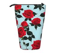 LKHVGY Astuccio verticale retrattile con stampa di rose rosse, per ufficio, viaggi, trucchi quotidiani, Come nella foto, Taglia unica, Astuccio telescopico