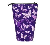 LKHVGY Astuccio verticale retrattile con stampa floreale con farfalle viola, per ufficio, viaggi, trucchi quotidiani, Come nella foto, Taglia unica, Astuccio telescopico