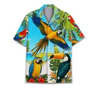 LKHVGY Camicia hawaiana da donna con procione tropicale, per surf, per amanti degli animali, camicia a maniche corte, camicia estiva da spiaggia, Pappagallo e Tucano, 4XL