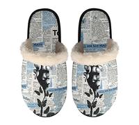 LKHVGY Graziose pantofole in cotone per donne e uomini, calde scarpe da casa in flanella antiscivolo per autunno inverno pantofole da camera da letto per interni, Giornali, X-Small X-Narrow