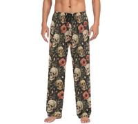LKHVGY Pantaloni da pigiama da uomo con teschio retrò e fiori, morbidi, lunghi, con tasche, Come nella foto, XXL
