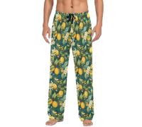 LKHVGY Pantaloni da pigiama da uomo verdi con fiori di limone, morbidi, lunghi, pantaloni da pigiama da salotto con tasche, Come nella foto, M