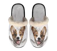 LKHVGY Pantofole da donna per interni, pantofole antiscivolo per camera da letto, punta chiusa, Corgi Divertente, X-Large