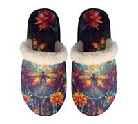 LKHVGY Pantofole da donna per interni, pantofole antiscivolo per camera da letto, punta chiusa, Libellula Floreale, X-Large