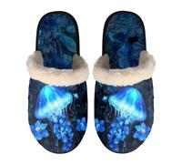 LKHVGY Pantofole da donna per interni, pantofole antiscivolo per camera da letto, punta chiusa, Medusa Fiore Blu, Medium