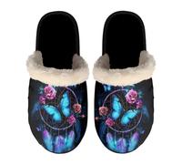 LKHVGY Pantofole da donna per interni, pantofole antiscivolo per camera da letto, punta chiusa, Rosa Farfalla Nero, X-Small X-Narrow