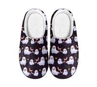 LKHVGY Pantofole da uomo in peluche per Halloween, morbide e pelose, antiscivolo, comode, calde, in cotone, US2-12, Stampa fantasmi di Halloween, 38/39 EU largo