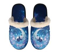 LKHVGY Pantofole invernali da donna, comode pantofole in peluche per la casa e la camera da letto sfocata, Panda Luna Fiore Blu, X-Large