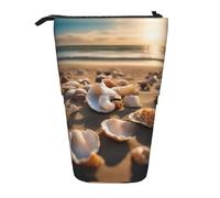 LKHVGY Portamatite telescopico rosa e bianco con fiore portapenne custodia per cancelleria, organizer retrattile per borsa stand up, Conchiglia paesaggio sulla spiaggia, Taglia unica, Astuccio